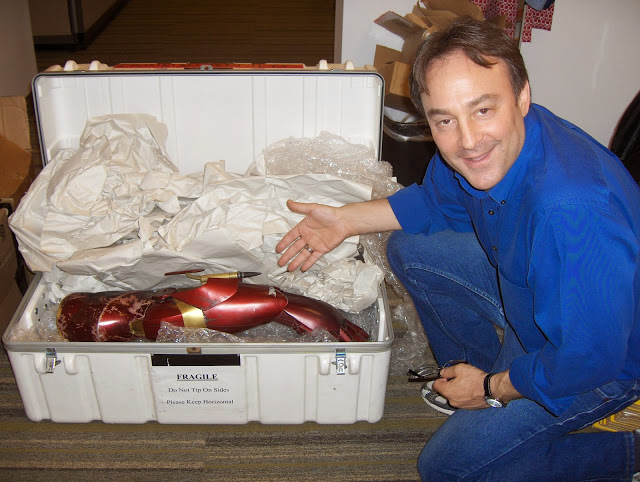 Alan Fine with a part of the actual Ironman costume worn by Robert Downey Jr. at Paramount Pictures.